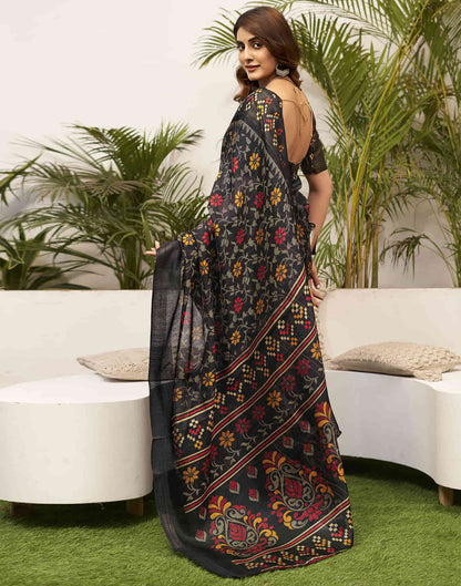 Black Cotton Printed Saree