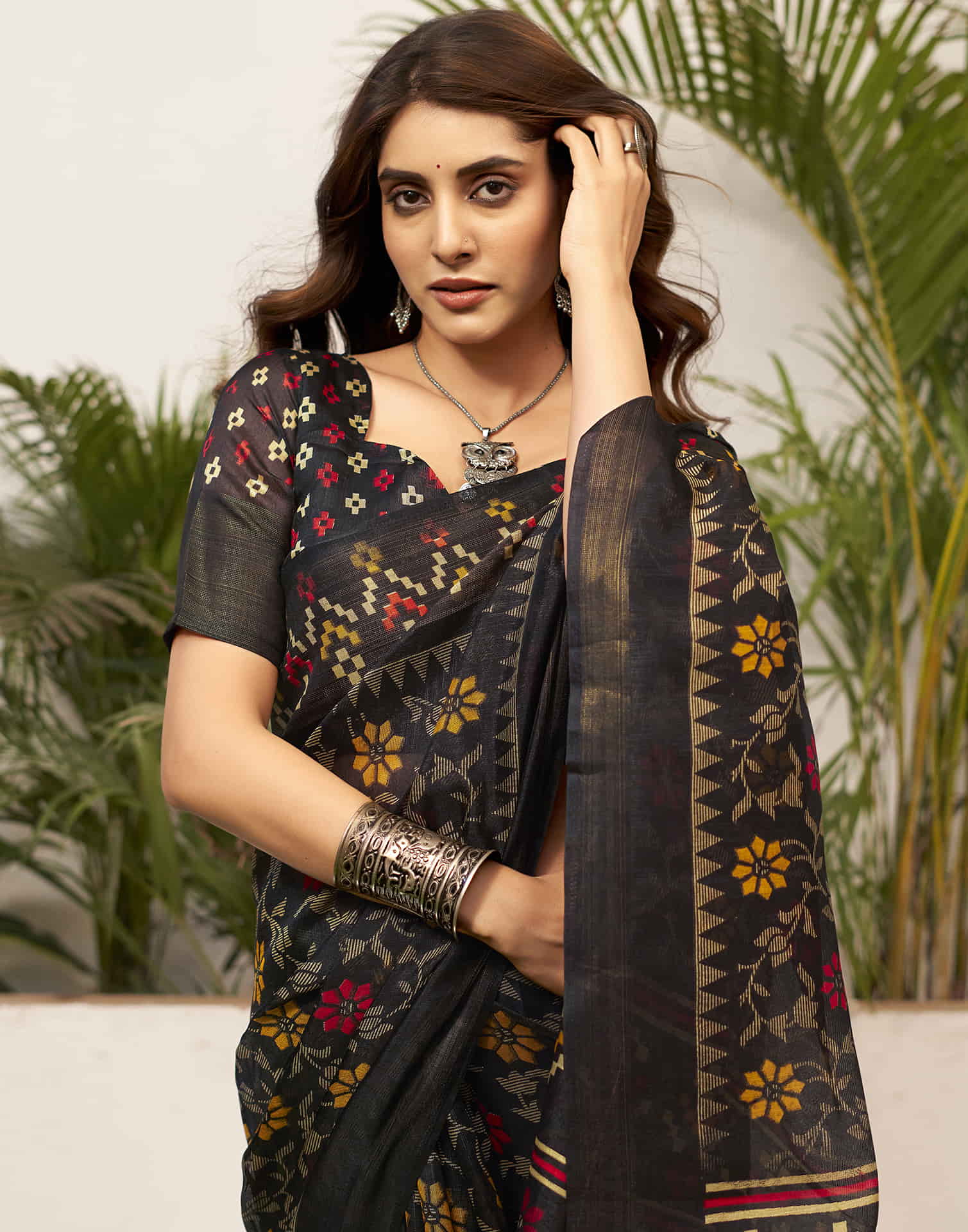 Black Cotton Printed Saree