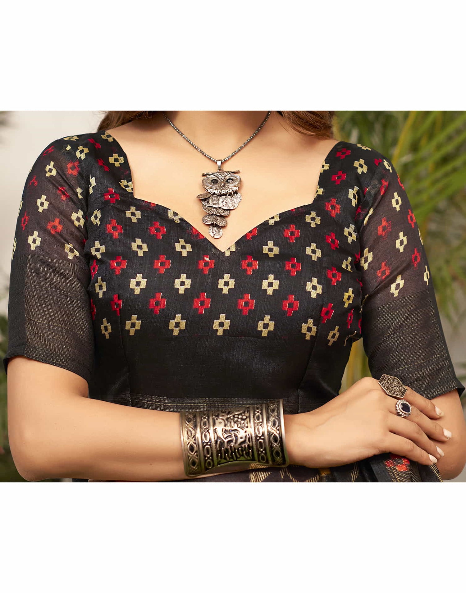 Black Cotton Printed Saree