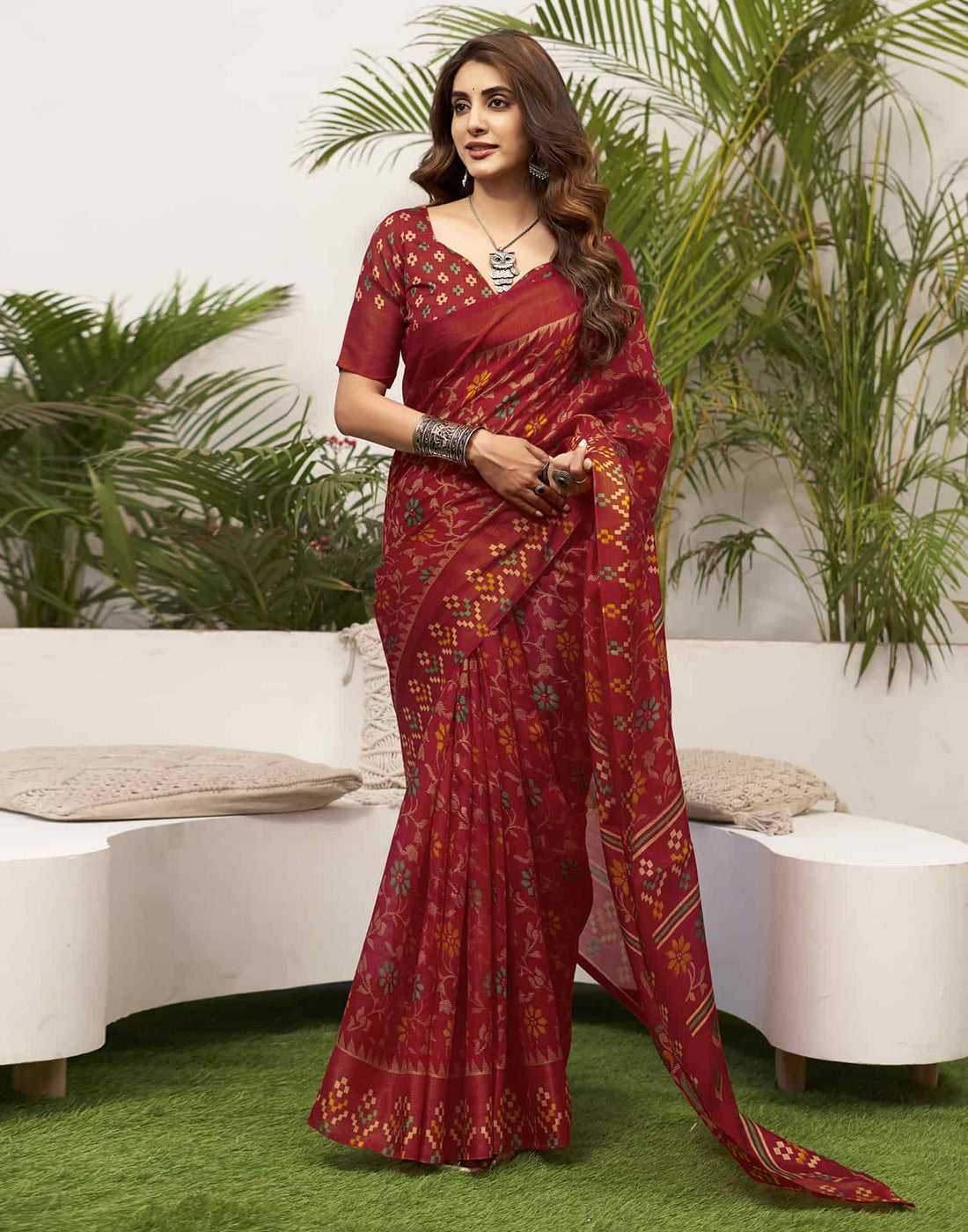 Red Cotton Printed Saree