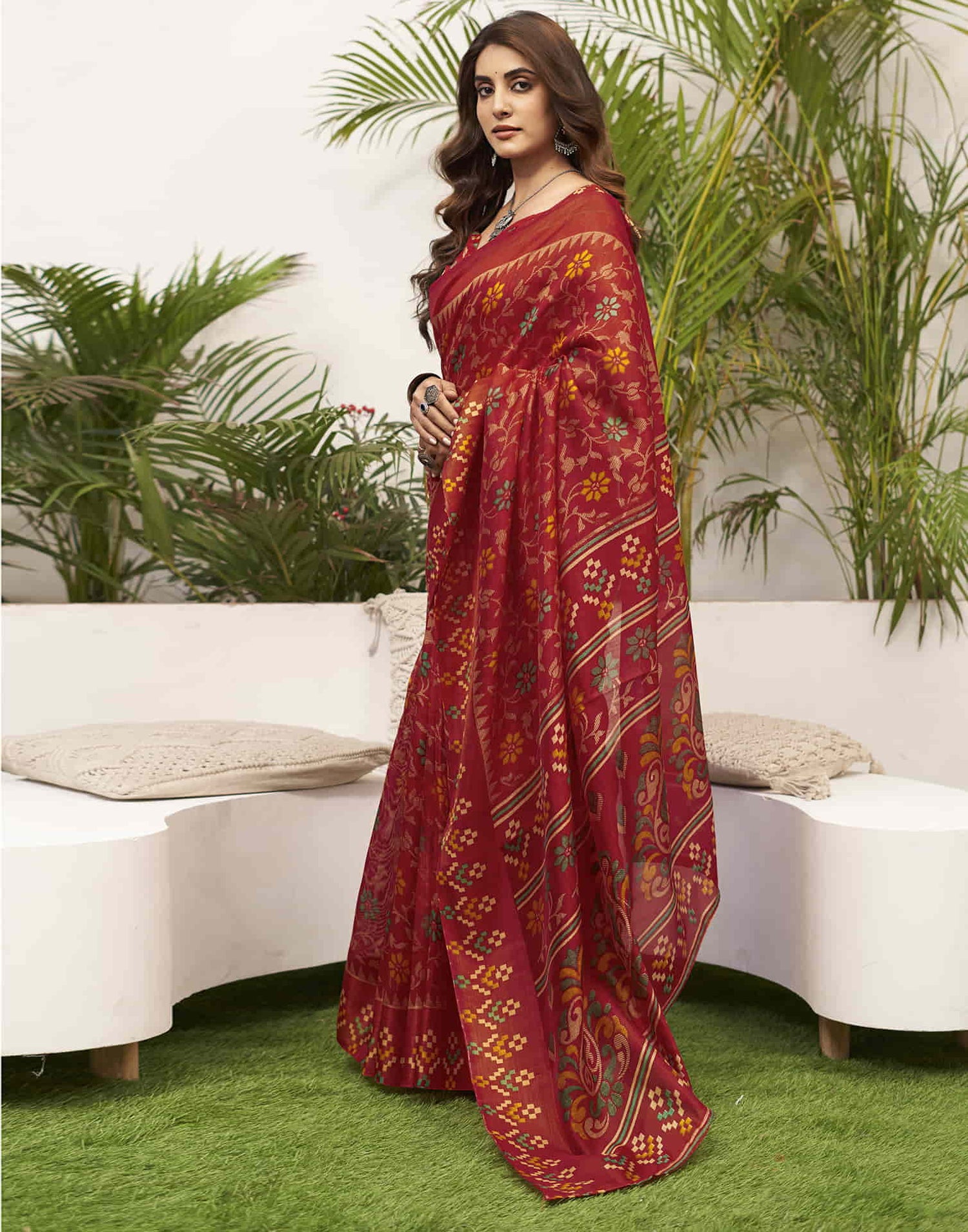 Red Cotton Printed Saree