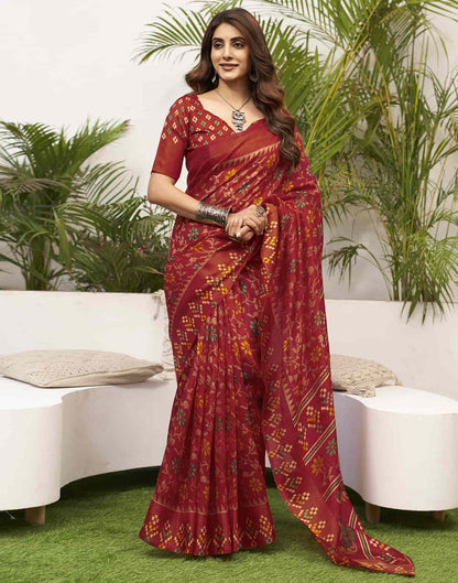 Red Cotton Printed Saree