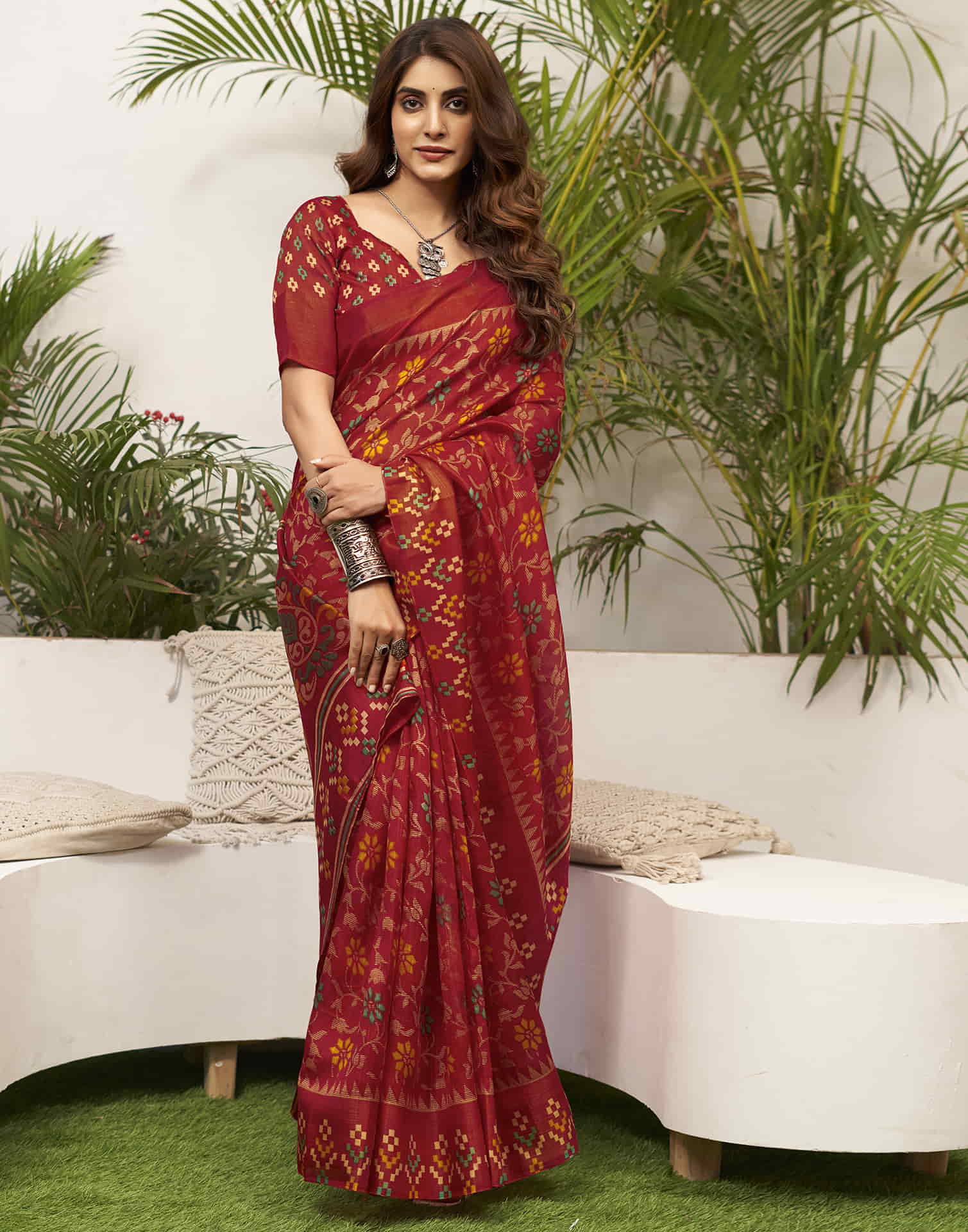 Red Cotton Printed Saree