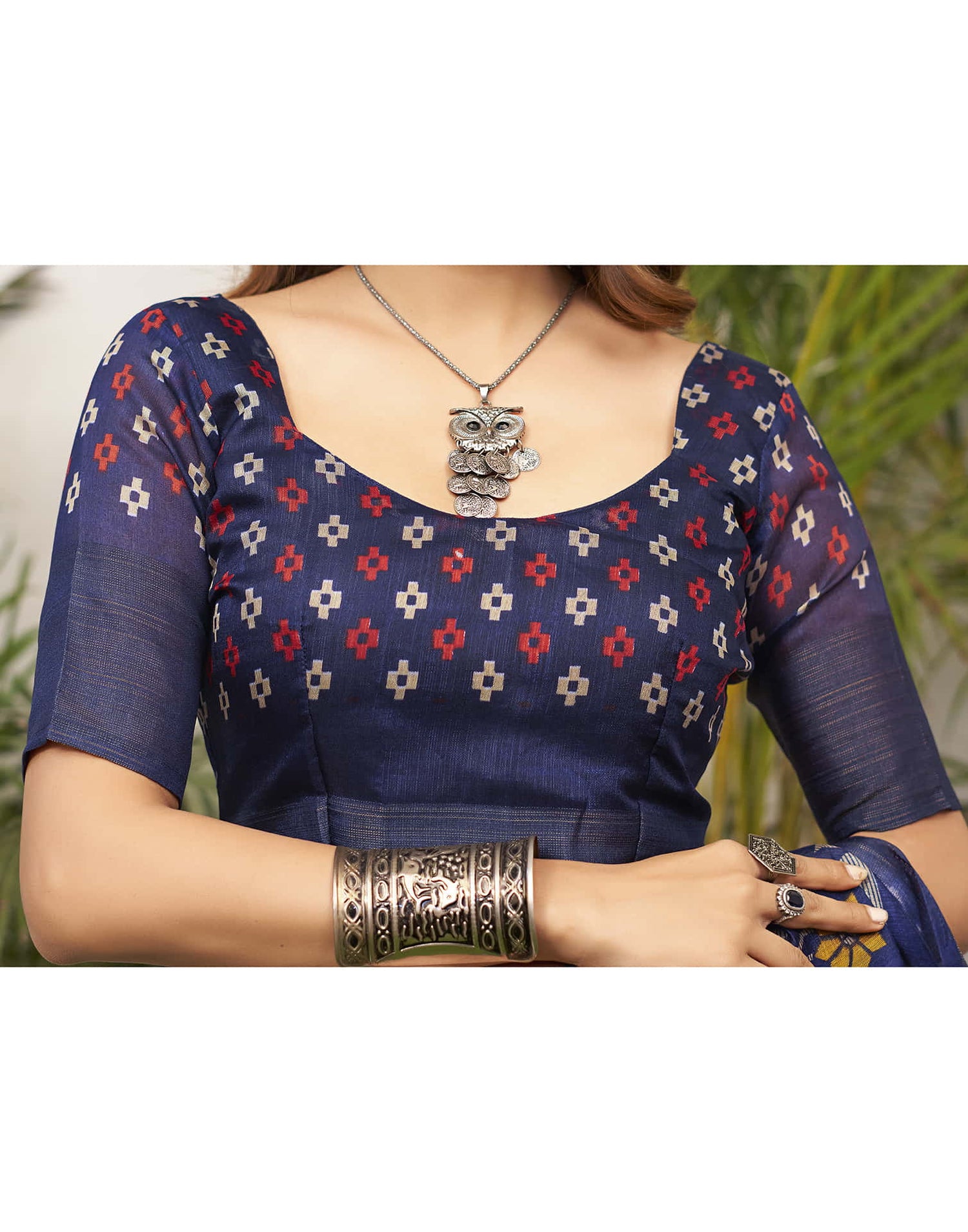 Navy Blue Cotton Printed Saree