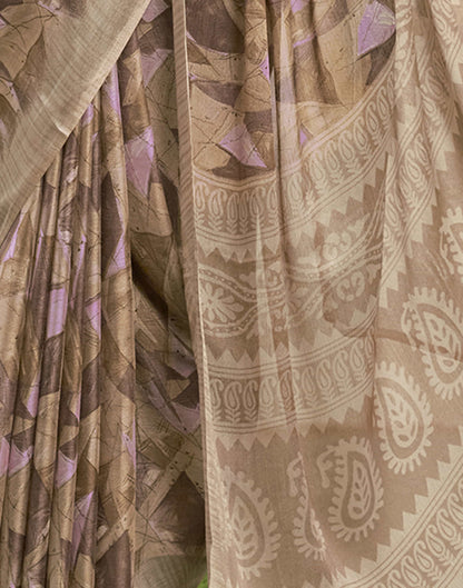 Beige Chiffon Printed Saree