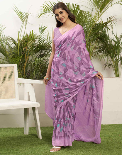 Light Purple Chiffon Printed Saree