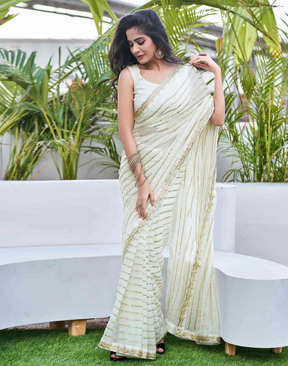 Off White Georgette Sequence Saree