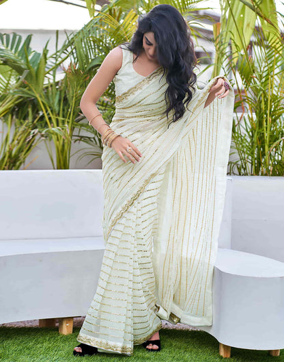 Off White Georgette Sequence Saree