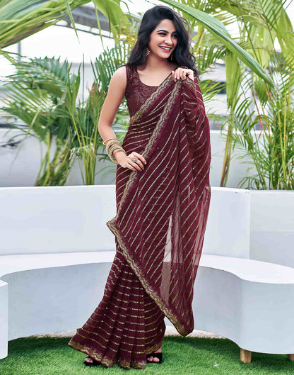 Brown Georgette Sequence Saree