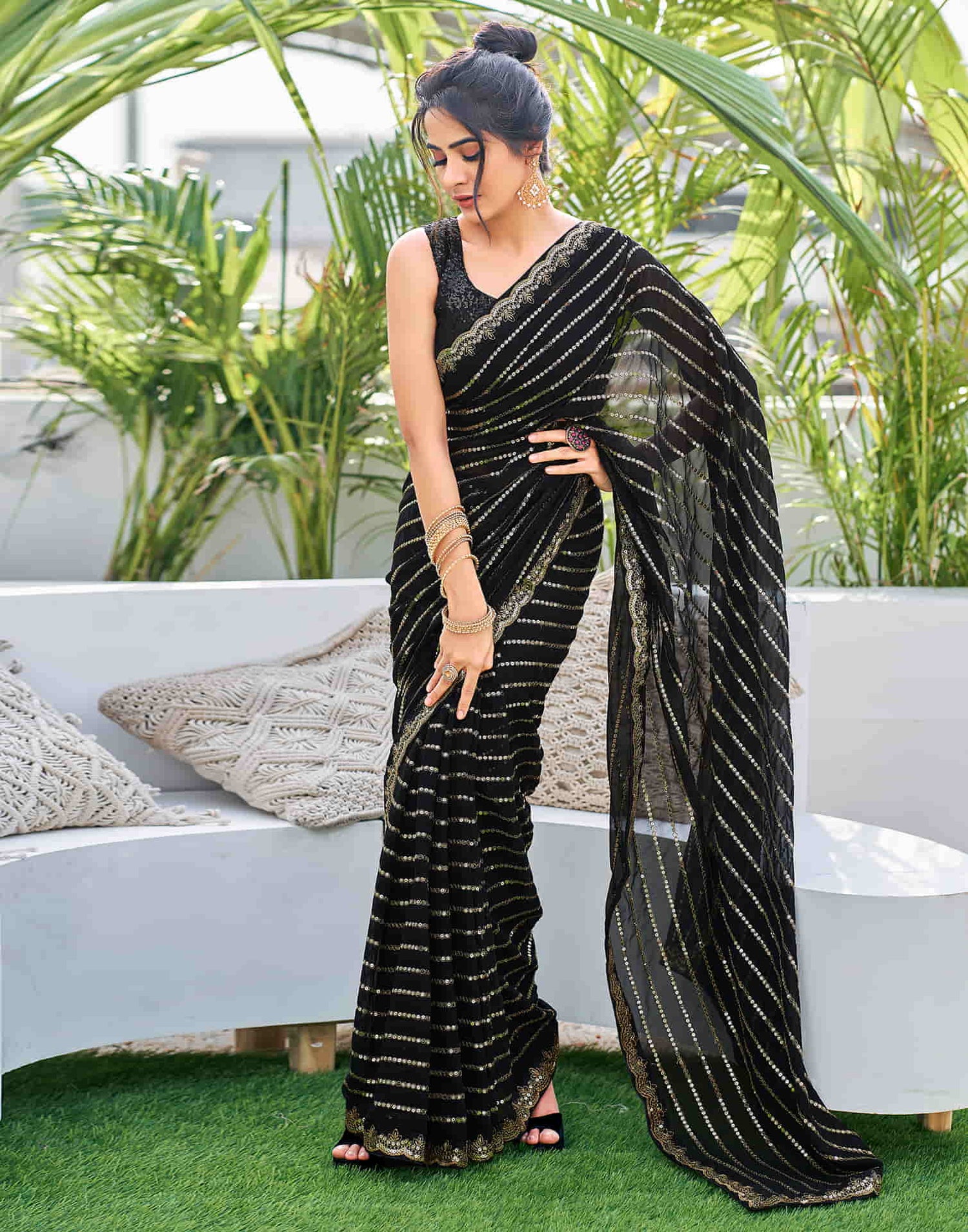 Black Georgette Sequence Saree