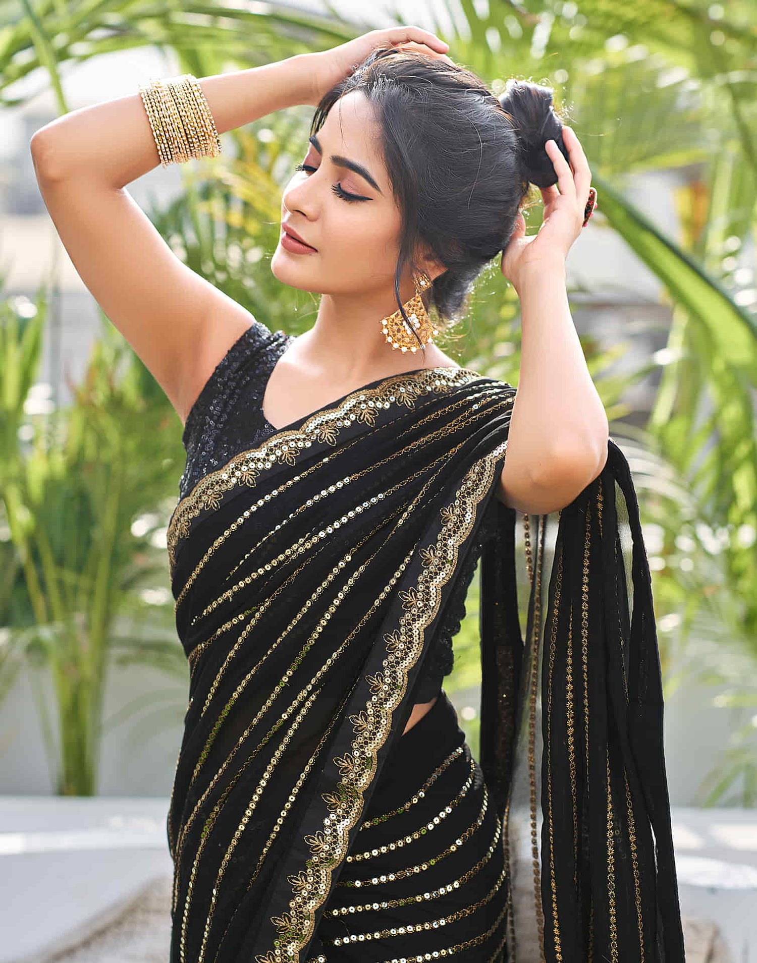 Black Georgette Sequence Saree