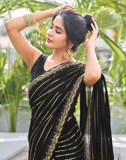 Black Georgette Sequence Saree