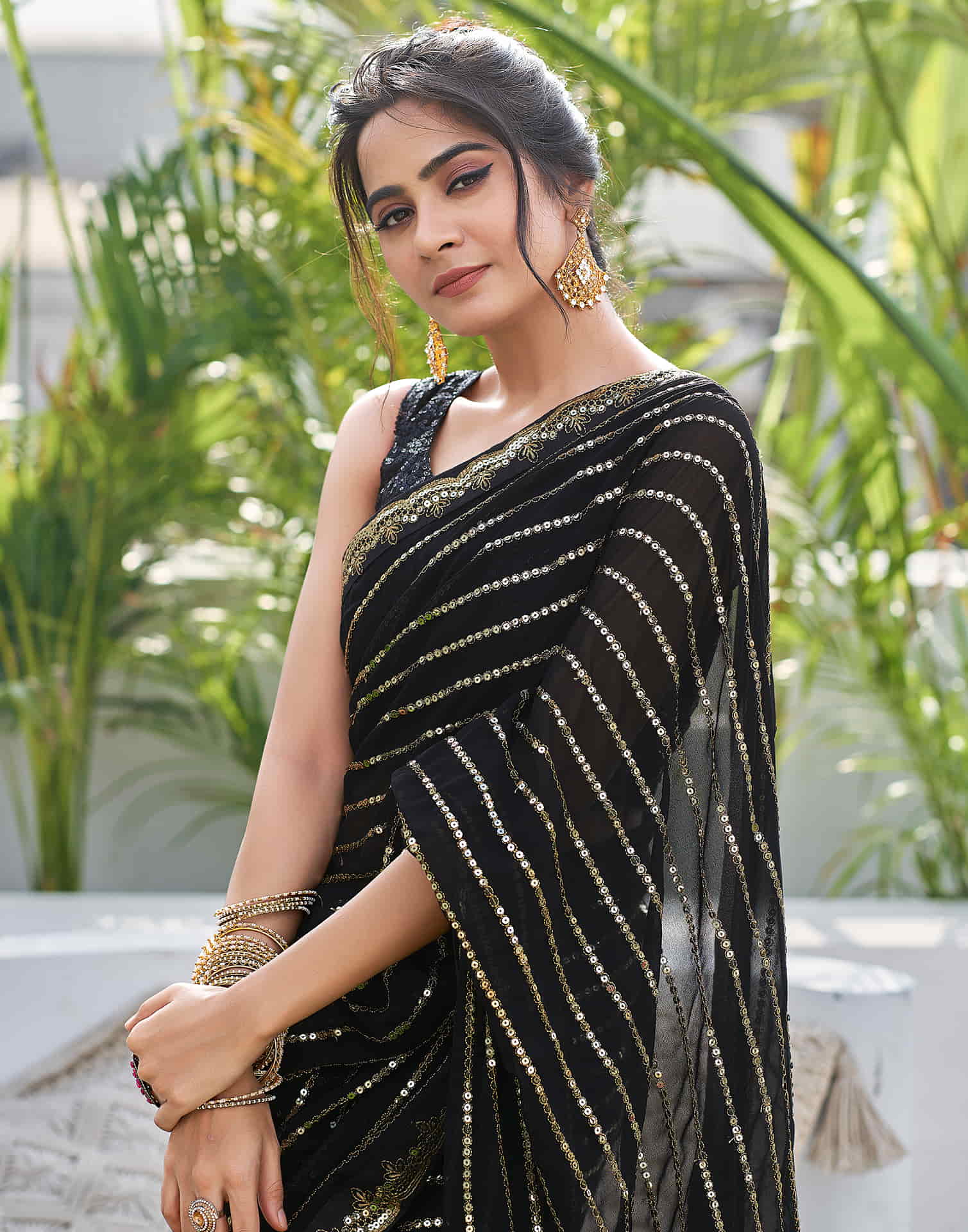 Black Georgette Sequence Saree