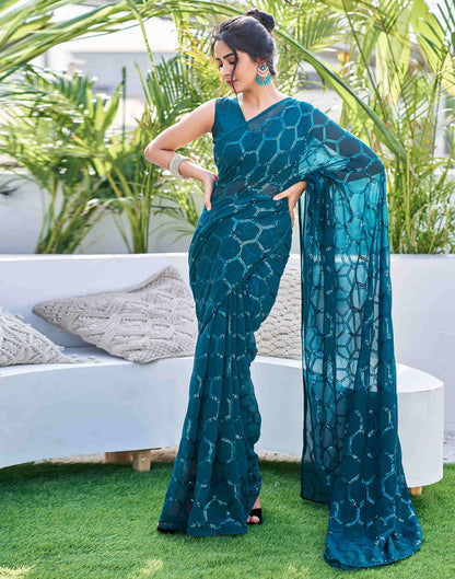 Rama Blue Georgette Sequence Saree