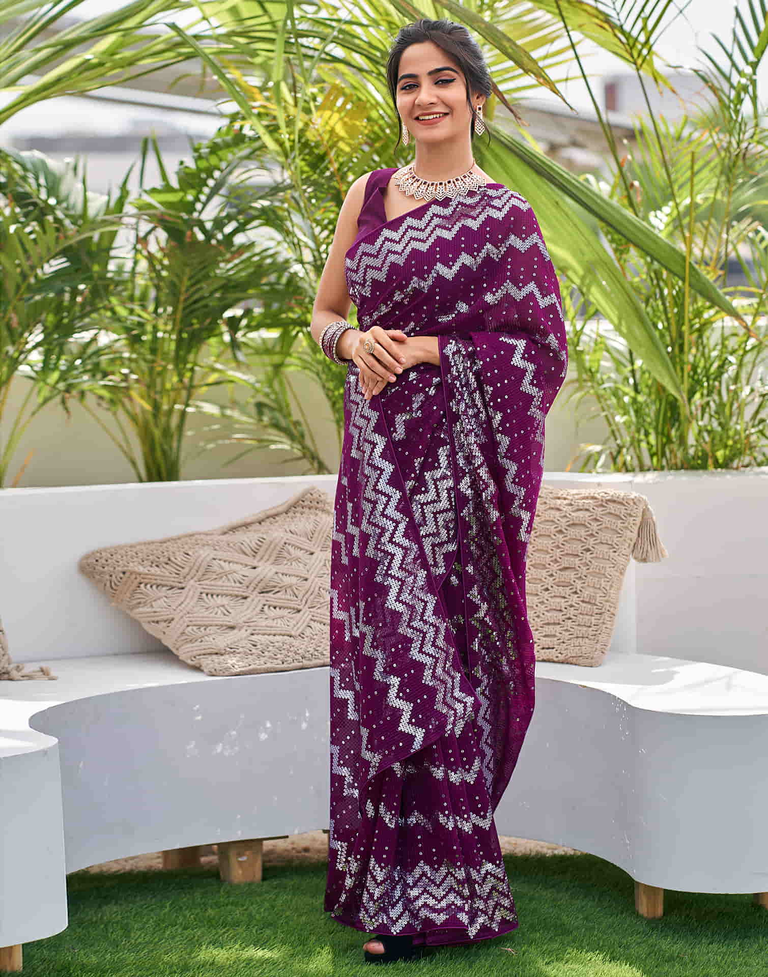 Dark Purple Georgette Sequence Saree