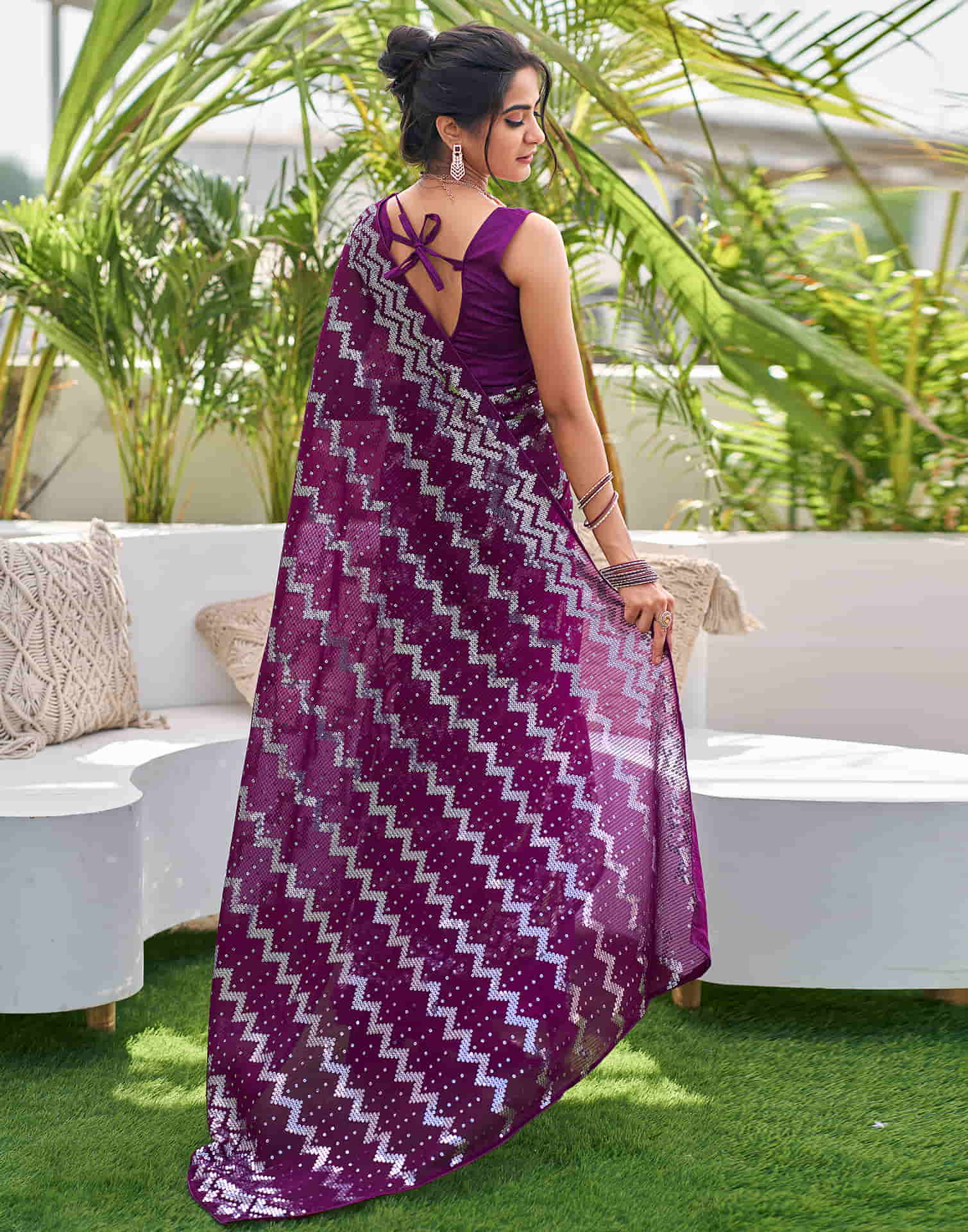 Dark Purple Georgette Sequence Saree