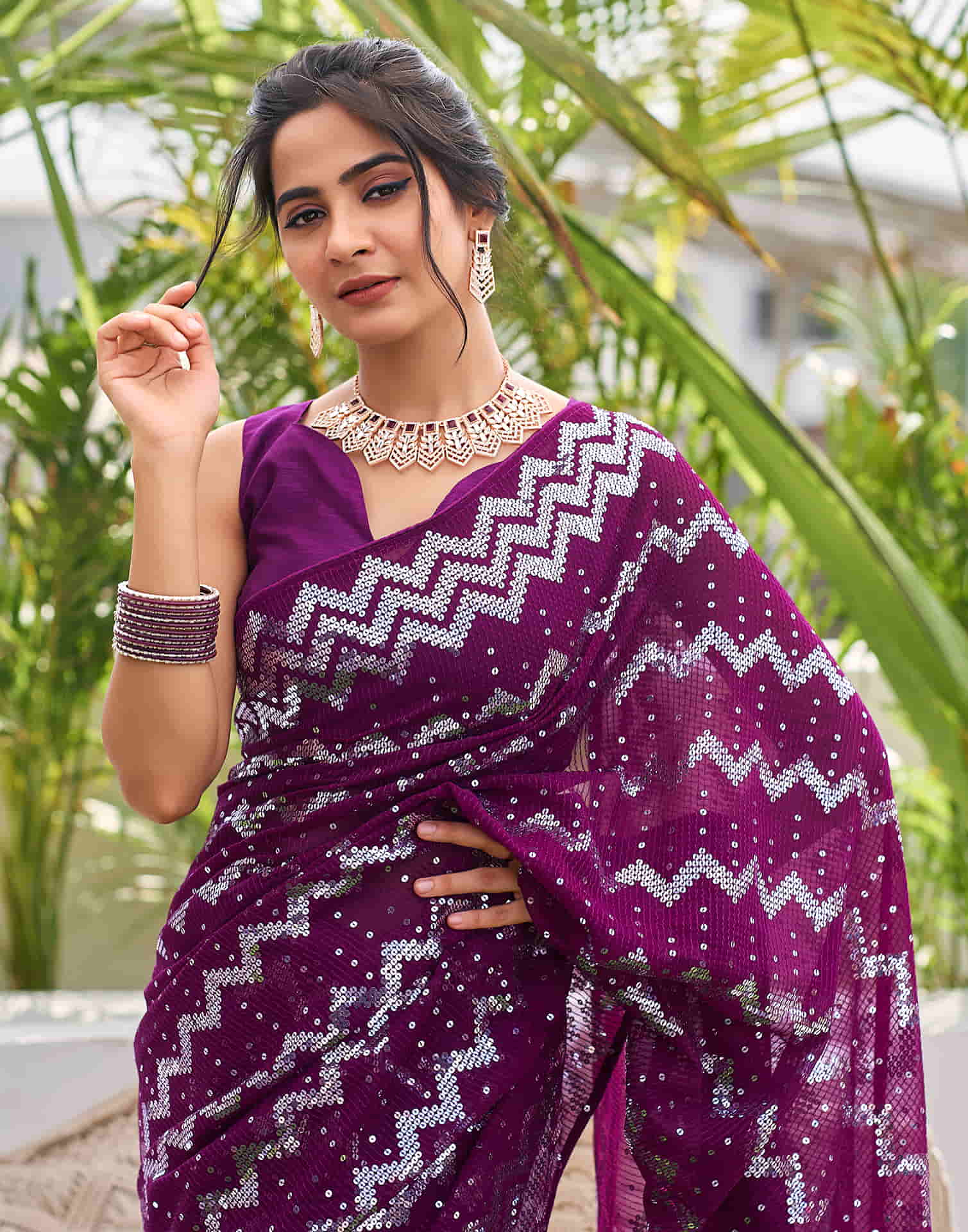 Dark Purple Georgette Sequence Saree