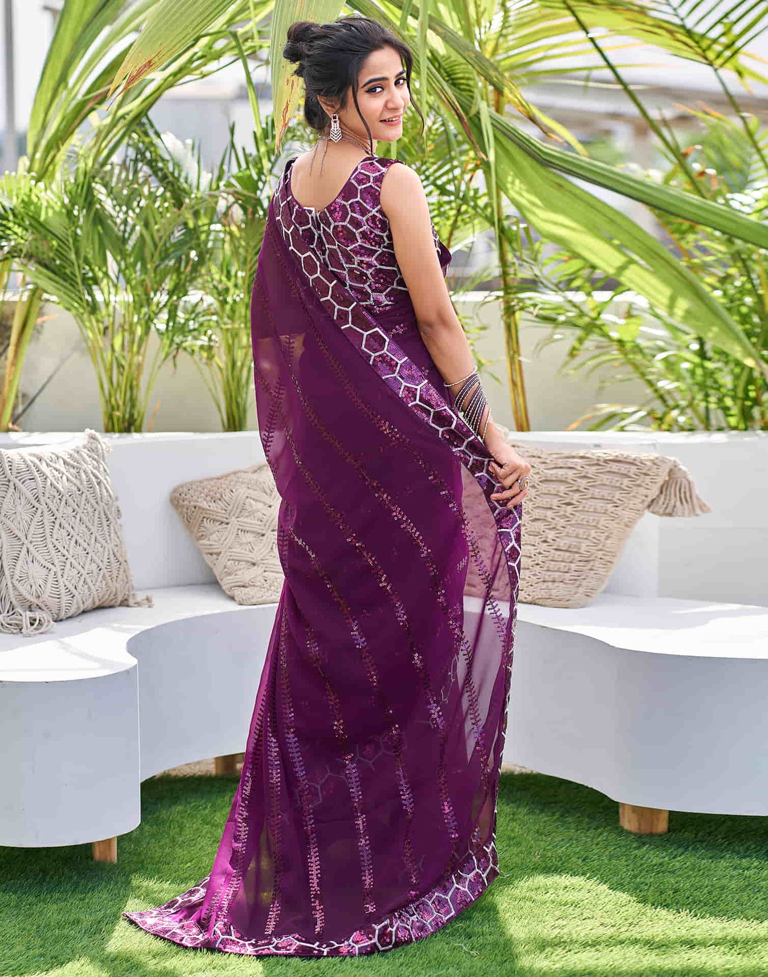 Dark Purple Georgette Sequence Saree