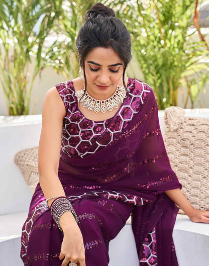 Dark Purple Georgette Sequence Saree