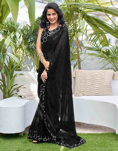 Black Georgette Sequence Saree