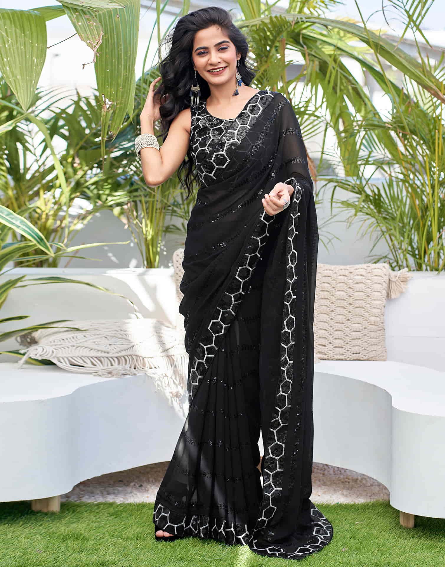 Black Georgette Sequence Saree