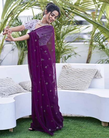 Dark Purple Georgette Sequence Embroidery Saree