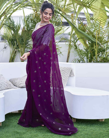 Dark Purple Georgette Sequence Embroidery Saree