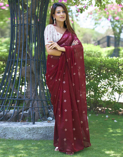 Maroon Georgette Sequence Embroidery Saree