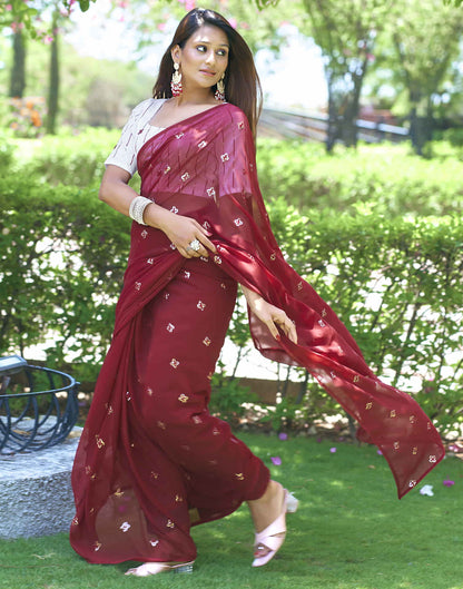 Maroon Georgette Sequence Embroidery Saree