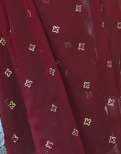 Maroon Georgette Sequence Embroidery Saree