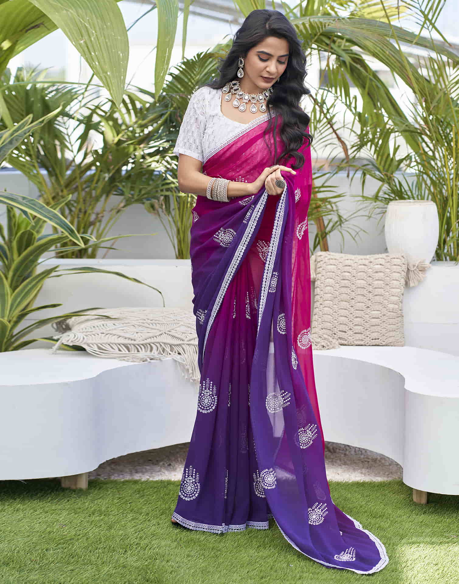 Violet Georgette Sequence Swarovski Saree