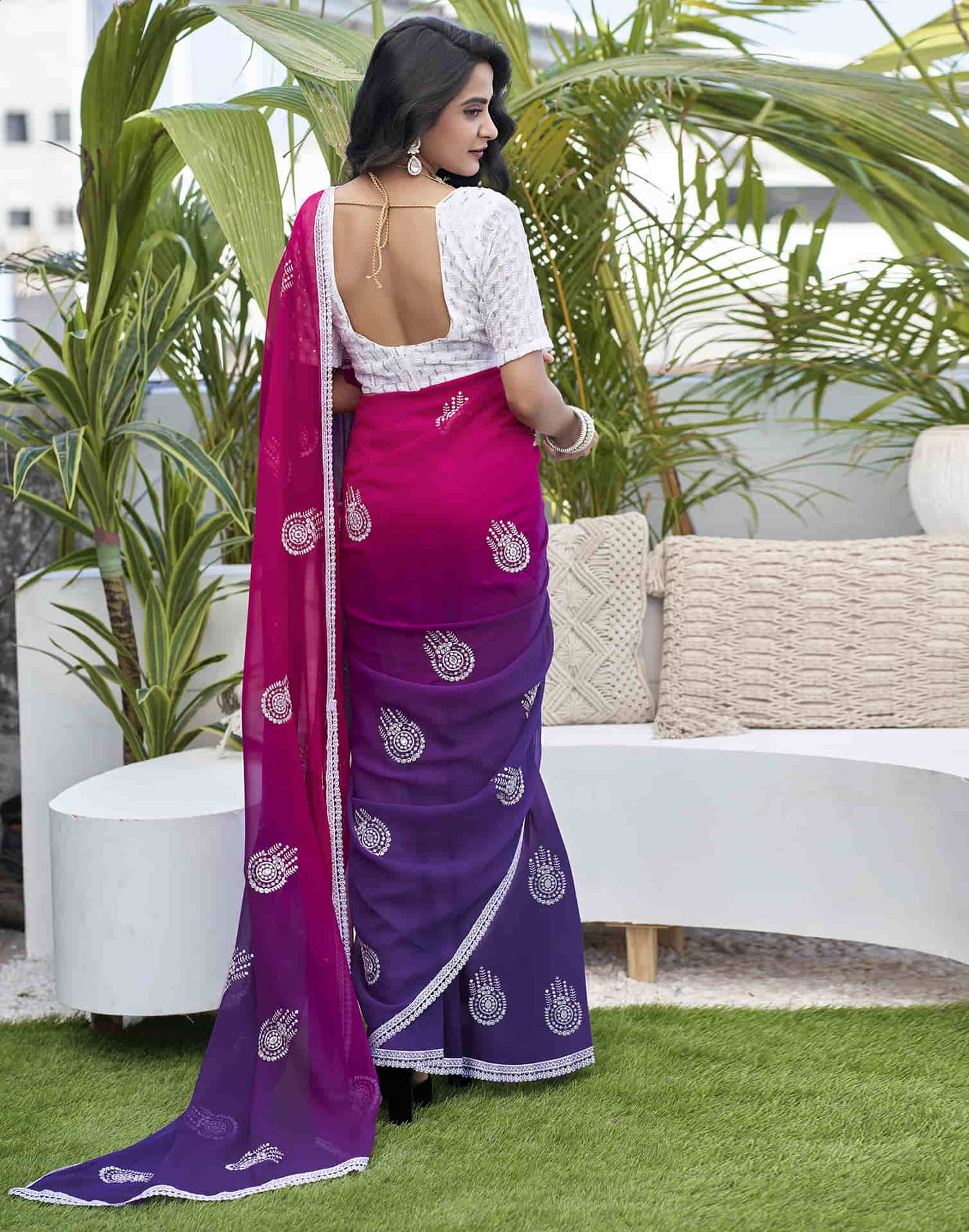 Violet Georgette Sequence Swarovski Saree