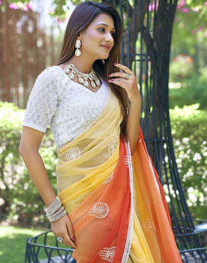 Orange Georgette Sequence Swarovski Saree