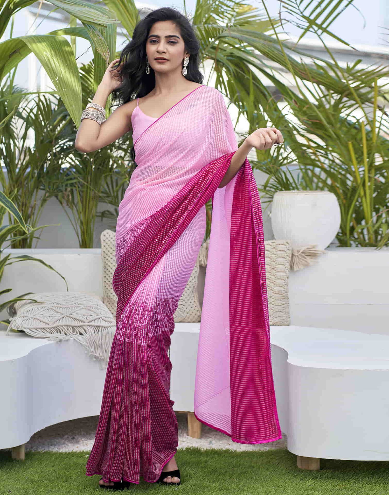 Light Pink Georgette Sequence Saree