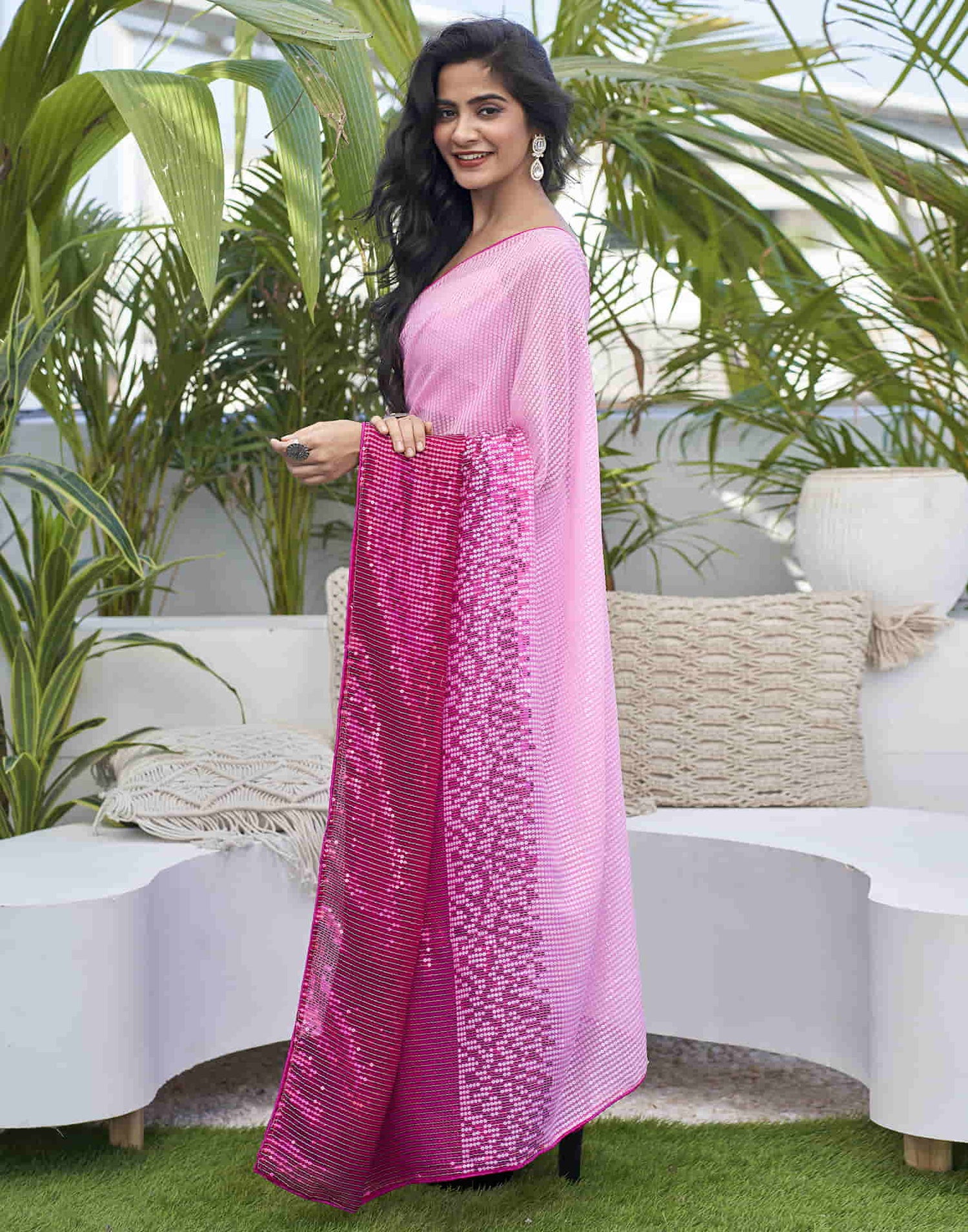 Light Pink Georgette Sequence Saree