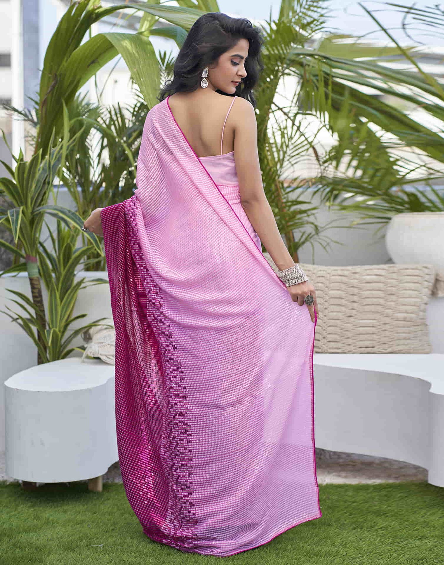 Light Pink Georgette Sequence Saree