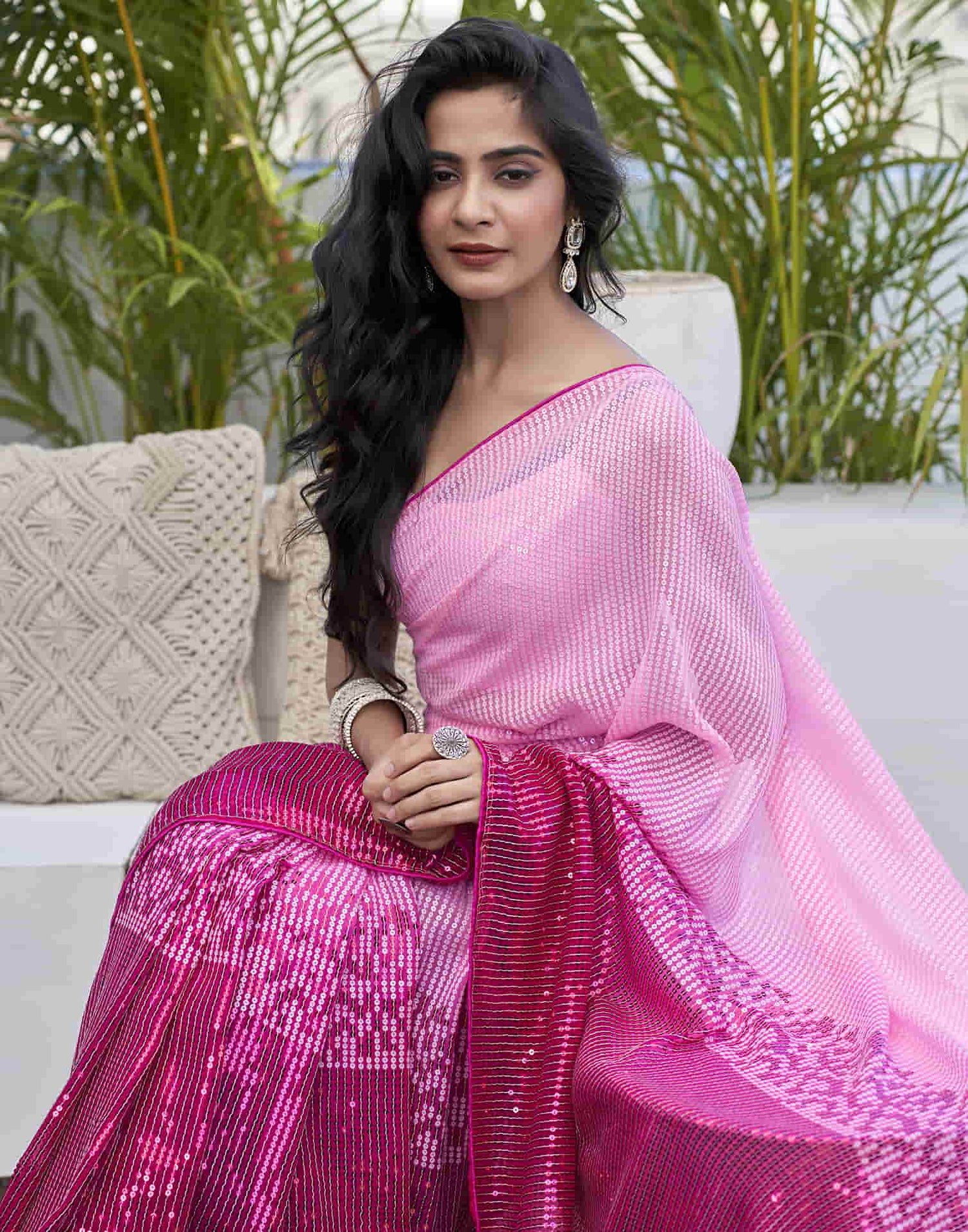 Light Pink Georgette Sequence Saree