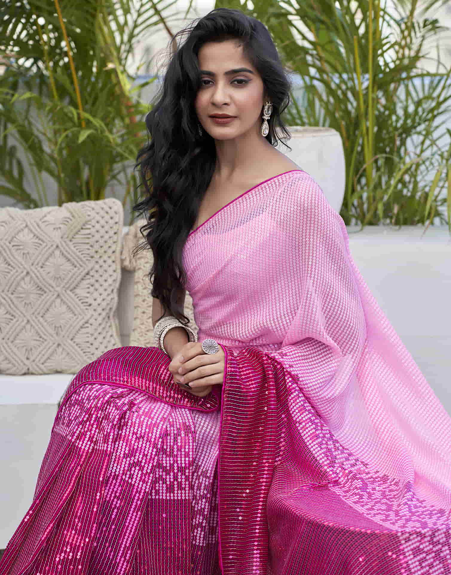 Light Pink Georgette Sequence Saree