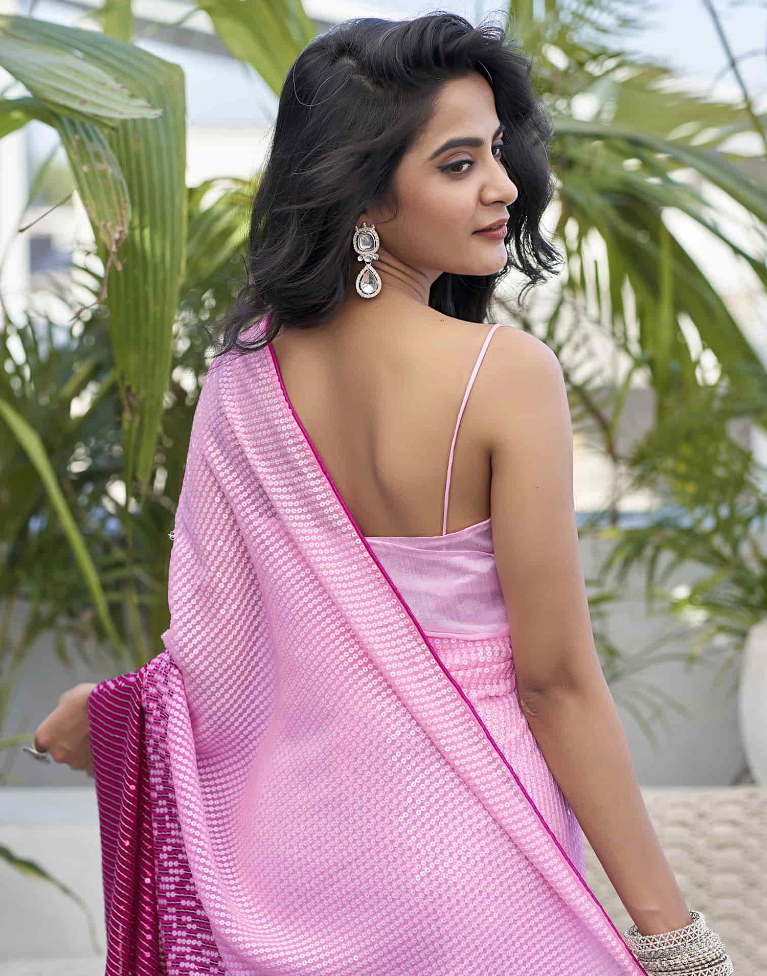 Light Pink Georgette Sequence Saree