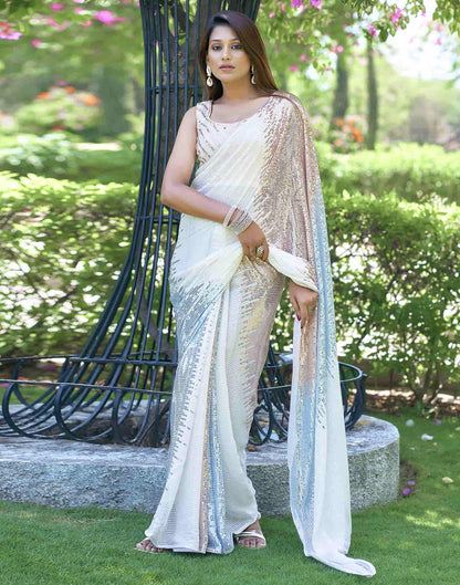 White Georgette Sequence Saree