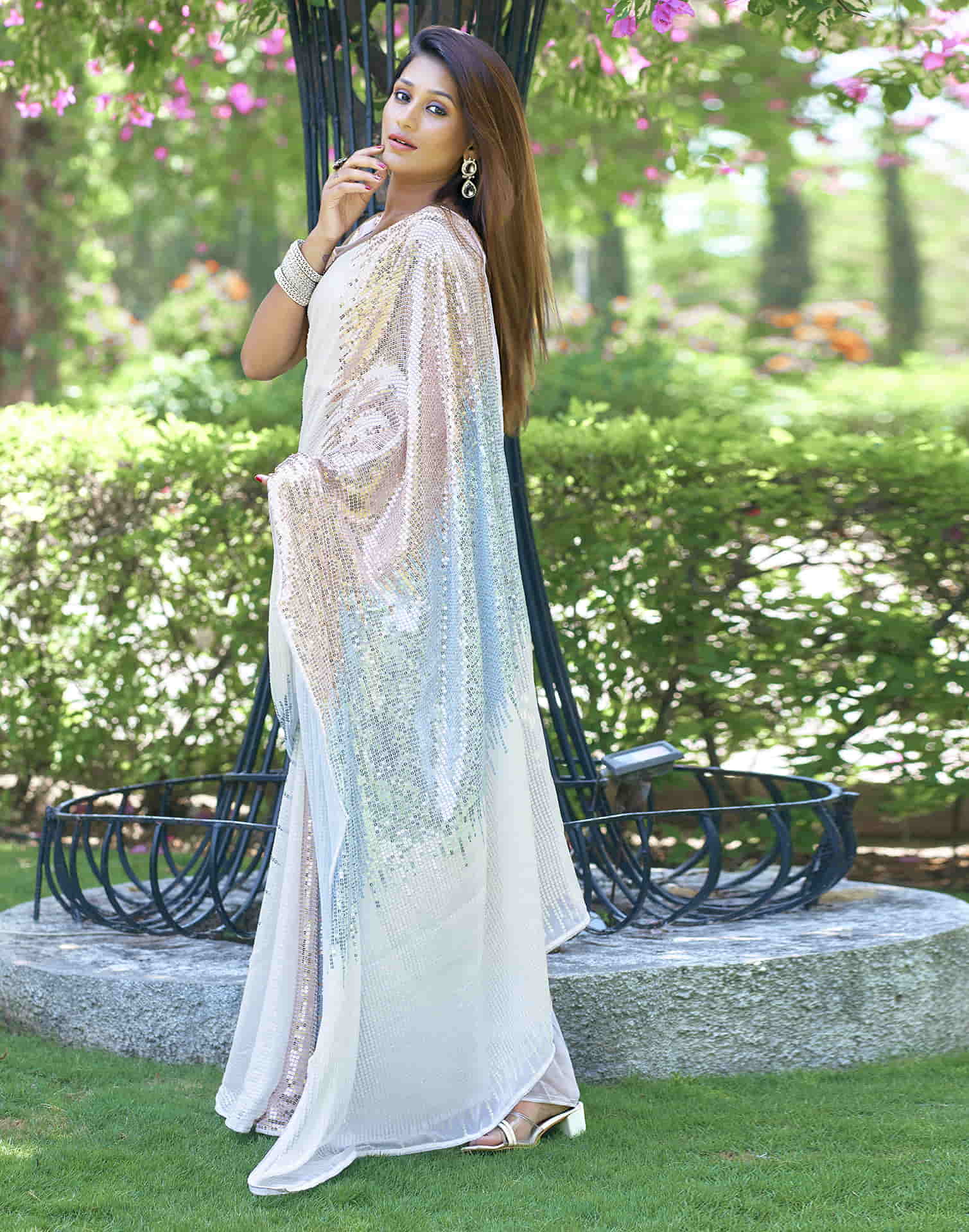 White Georgette Sequence Saree