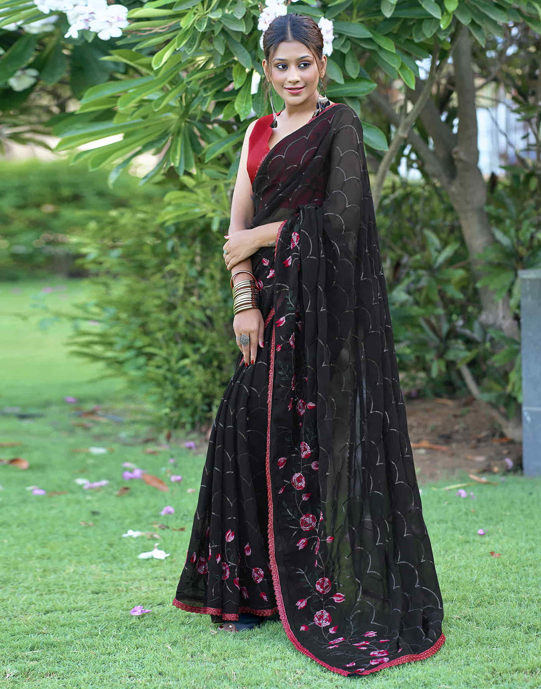 Black Georgette Sequence Embroidery Saree