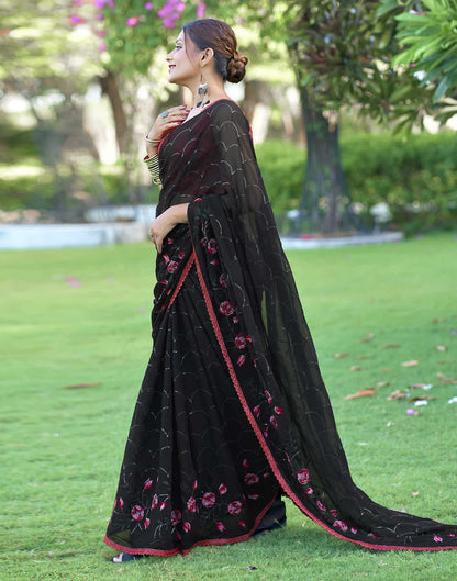 Black Georgette Sequence Embroidery Saree