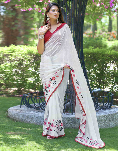 White Georgette Sequence Embroidery Saree