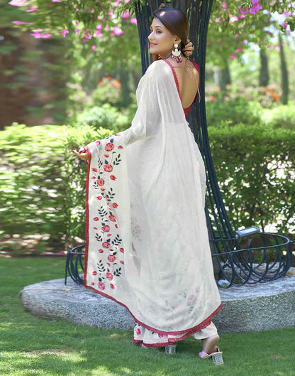 White Georgette Sequence Embroidery Saree