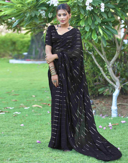 Black Georgette Plain Sequence Saree