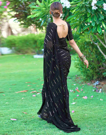 Black Georgette Plain Sequence Saree