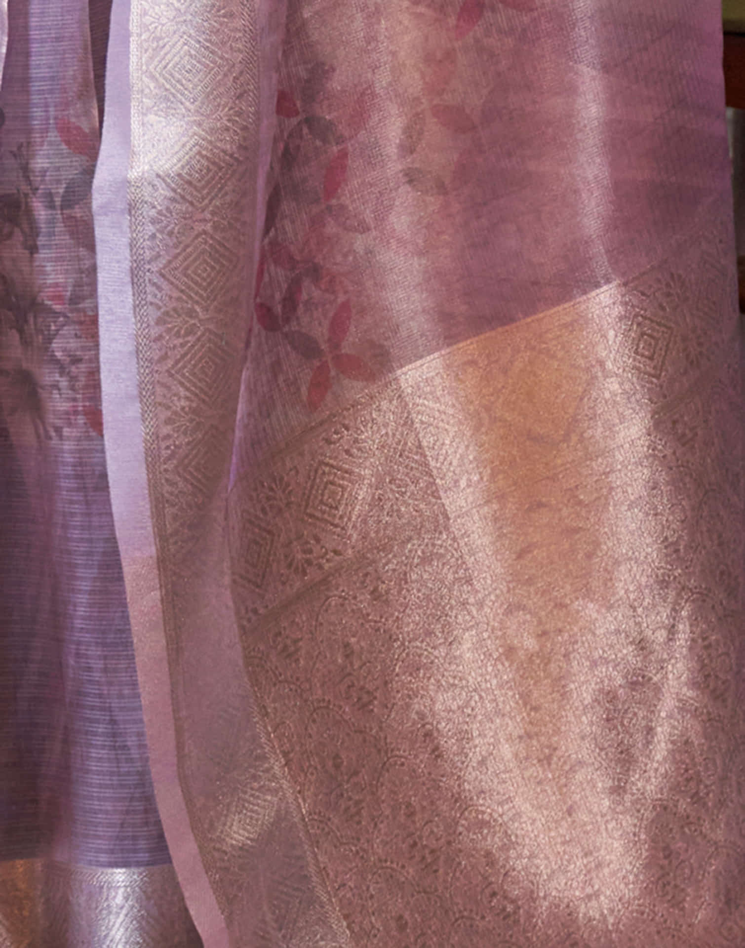 Light Lavender Organza Woven Printed Saree