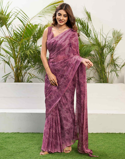 Dusty Magenta Chiffon Printed Saree