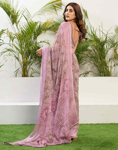 Light Pink Chiffon Printed Saree